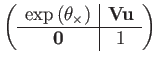 $\displaystyle \left(\begin{array}{c\vert c}
\exp\left(\theta_{\times}\right) & \mathbf{V}\mathbf{u}\\
\hline \mathbf{0} & 1
\end{array}\right)$