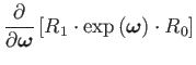 $\displaystyle \dfrac{\partial}{\partial\mathbf{\boldsymbol{\omega}}}\left[R_{1}\cdot\exp\left(\mathbf{\boldsymbol{\omega}}\right)\cdot R_{0}\right]$